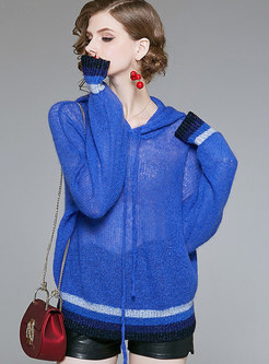 Stylish Mohair Hooded Drawstring Knitted Hoodies