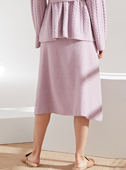 Stylish Solid Color Knitted A Line Skirt