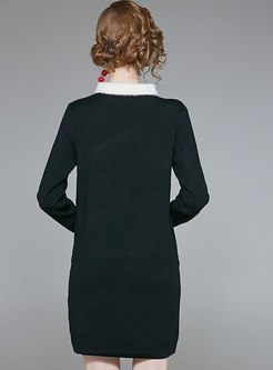 Chic Contrast-collar Straight Loose Knitted Dress