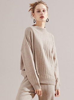 Solid Colore Hollow Out Asymmetric Hem Loose Sweater