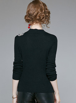 Chic Letter Detail Off Shoulder Knitted Sweater