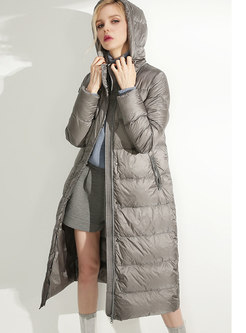 Trendy Hooded Long Down Coat With Pockets