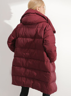Brief Wine Red Stylish Hooded Down Coat