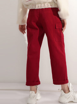 Stylish Side Pockets Pure Cotton Straight Pants