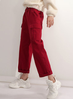Stylish Side Pockets Pure Cotton Straight Pants