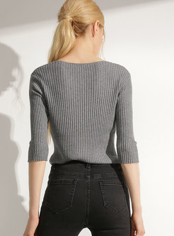 OL Fashion V-neck Long Sleeve Cashmere Sweater