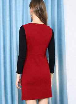 Autumn Fashion Black-red Blocked High Waist Slim Dress