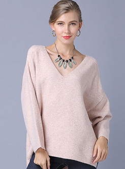 Trendy V-neck Long Sleeve Plus Size Sweater