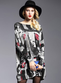 Autumn Slash Neck Plus Size Print Pullover Sweater