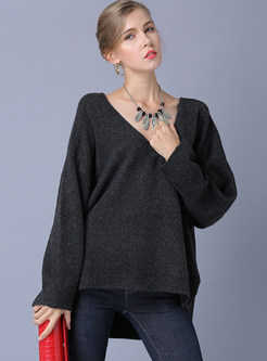Solid Color Plus Size Pullover Irregular Sweater