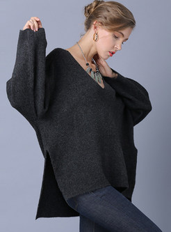 Solid Color Plus Size Pullover Irregular Sweater