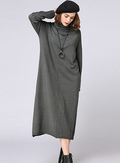 Casual Brief Turtle Neck Straight Sweater Dress