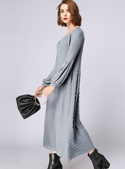 Casual Grey Lantern Sleeve Loose Sweater Dress