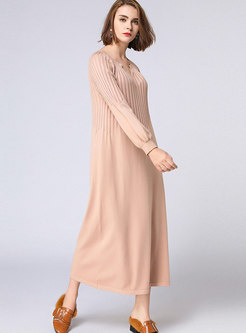 Casual Apricot Solid V-neck Loose Sweater Dress