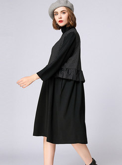 Trendy Stitching Stand Collar Dress With Pockets 