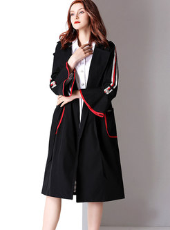 Chic Flare Sleeve Hit Color Gathered Waist Trench Coat