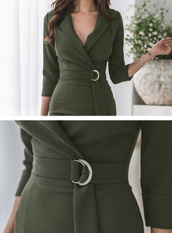 Work Belted Knee-length Bodycon Dress