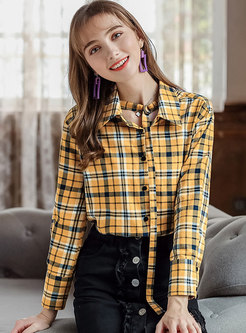 Stylish Grid Bottoming Casual Blouse With Single-breasted 