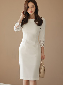 Elegant Solid Color O-neck Slim Bodycon Dress