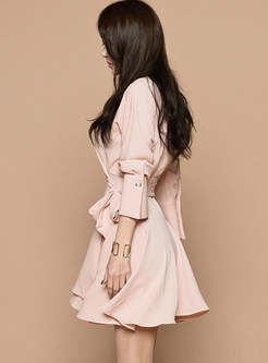 Pink Notched Asymmetric Mini A Line Dress
