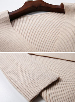 Solid Color Cross V-neck Asymmetric Slim Sweater