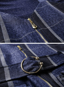 Pure Color Flare Sleeve Slim Top & Plaid Zipper Belted Suspender Dress
