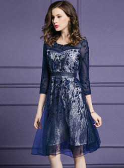 Elegant Splicing Embroidered Beaded Slim Lace Dress