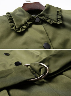 Army Green Lapel Belted Single-breasted Coat