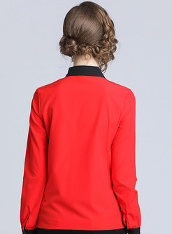 Chic Red Hit Color Single-breasted Slim Blouse