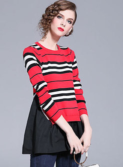 Fashion Multicolor Striped Irregular Knitted Sweater