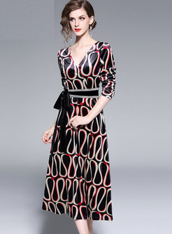 Stylish V-neck Belted Velvet Maxi Dress