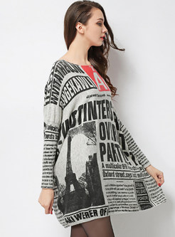 Casual Long Sleeve Plus Size Print Sweater