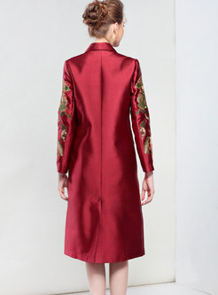 Autumn Lapel Embroidered Beaded Coat With Single-breasted 