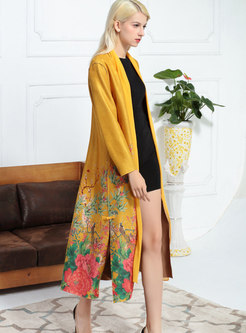 Fashion Printed Suede Long Sleeve Cardigan Trench Coat