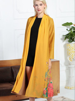 Fashion Printed Suede Long Sleeve Cardigan Trench Coat