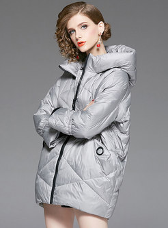 Stylish Solid Color Hooded Loose Down Coat