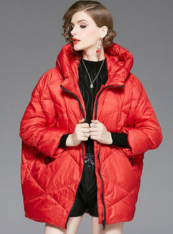 Stylish Red Hooded Loose Down Coat
