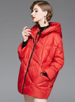 Stylish Red Hooded Loose Down Coat