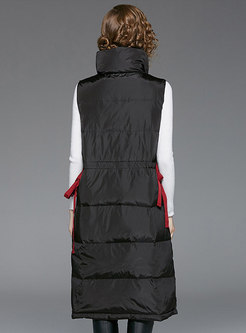 Chic Gathered Waist Single-breasted Down Vest