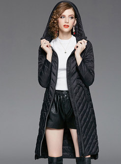 Solid Color Hooded Asymmetric Slim Down Coat