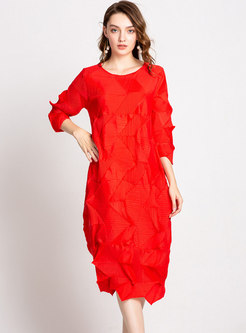 Chic Red Stereoscopic Pleated Elastic Dress