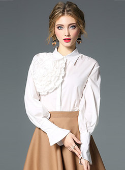White Lapel Stereoscopic Flower Single-breasted Blouse
