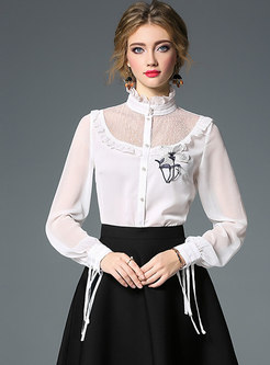 Tops | Blouses | Chic Lace Splicing Ruffled Collar Embroidered See ...