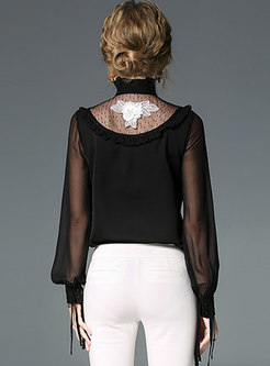 Chic Lace Splicing Embroidered Single-breasted Blouse
