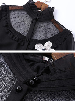 Chic Lace Splicing Embroidered Single-breasted Blouse