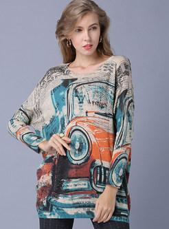 Fashion Plus Size Pullover Loose Print Sweater