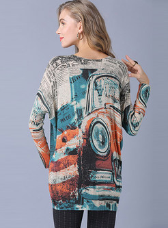 Fashion Plus Size Pullover Loose Print Sweater