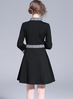 Black Plaid Patchwork A Line Dress
