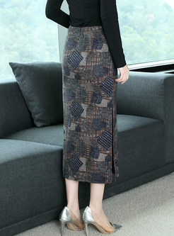 Fashion Irregular Plaid Slit Bodycon Skirt