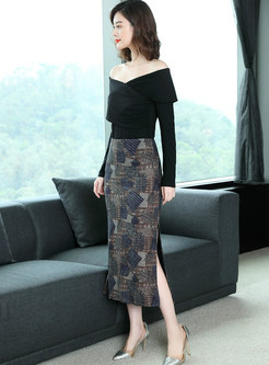 Fashion Irregular Plaid Slit Bodycon Skirt